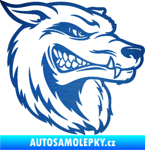 Samolepka Vlk 016 pravá škrábaný kov modrý