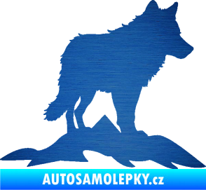 Samolepka Vlk 031 pravá hory škrábaný kov modrý