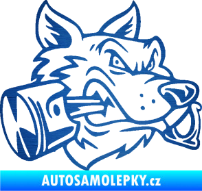 Samolepka Vlk 032 pravá moto s pístem škrábaný kov modrý