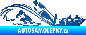 Samolepka Vodní lyžování a surf pravá škrábaný kov modrý