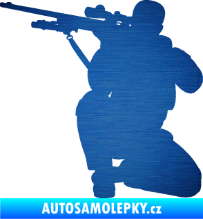 Samolepka Voják 010 levá sniper škrábaný kov modrý