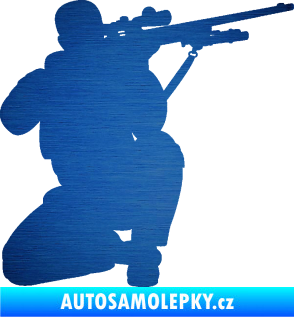 Samolepka Voják 010 pravá sniper škrábaný kov modrý