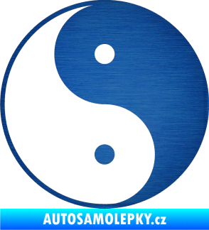 Samolepka Yin yang - logo JIN a JANG škrábaný kov modrý
