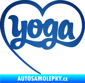 Samolepka Yoga nápis v srdíčku škrábaný kov modrý