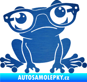 Samolepka Žába 011 pravá kouká s brýlemi škrábaný kov modrý