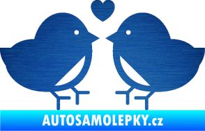 Samolepka Zamilovaní ptáčci 001 se srdíčkem škrábaný kov modrý