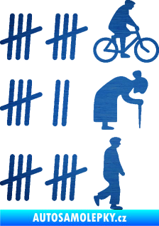 Samolepka Zářezy 002 pravá škrábaný kov modrý