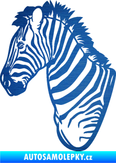 Samolepka Zebra 001 levá hlava škrábaný kov modrý