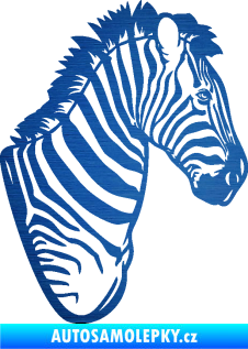 Samolepka Zebra 001 pravá hlava škrábaný kov modrý
