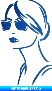 Samolepka Žena tvář 003 levá s brýlemi škrábaný kov modrý