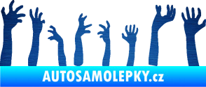 Samolepka Zombie 002 levá mrtví vylézají z hrobu škrábaný kov modrý