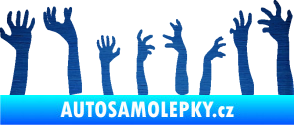 Samolepka Zombie 002 pravá mrtví vylézají z hrobu škrábaný kov modrý