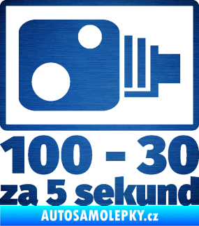 Samolepka Zpomalení před radarem ze 100 na 30 za 5 sekund škrábaný kov modrý