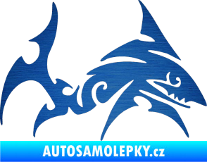 Samolepka Žralok 002 pravá škrábaný kov modrý