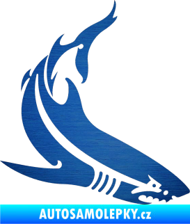 Samolepka Žralok 005 pravá škrábaný kov modrý