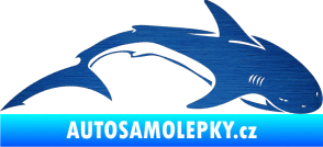Samolepka Žralok 007 pravá škrábaný kov modrý
