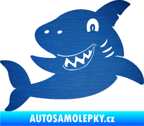Samolepka Žralok 019 levá škrábaný kov modrý