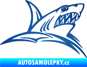 Samolepka Žralok 020 pravá v moři škrábaný kov modrý