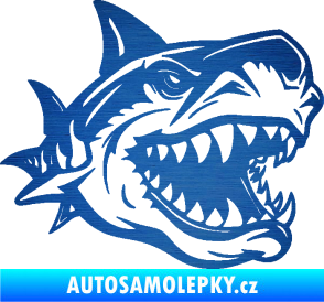 Samolepka Žralok 021 pravá škrábaný kov modrý