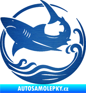 Samolepka Žralok 022 levá vlny škrábaný kov modrý