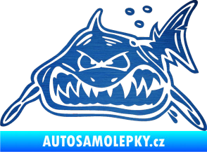 Samolepka Žralok levá škrábaný kov modrý