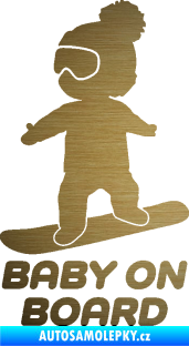 Samolepka Baby on board 009 levá snowboard škrábaný kov zlatý