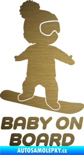 Samolepka Baby on board 009 pravá snowboard škrábaný kov zlatý
