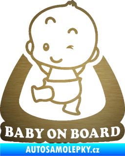 Samolepka Baby on board 011 levá s nápisem škrábaný kov zlatý