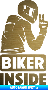 Samolepka Biker inside 003 pravá motorkář škrábaný kov zlatý