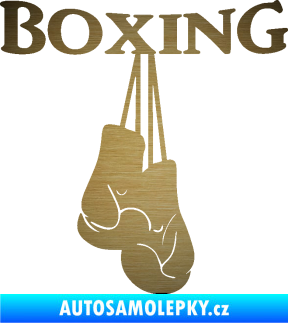 Samolepka Boxing nápis s rukavicemi škrábaný kov zlatý