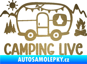 Samolepka Camping live 001 pravá cestování v karavanu škrábaný kov zlatý