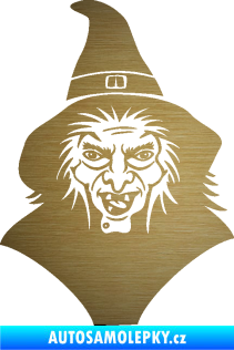 Samolepka Čarodějnice 002 levá hlava s kloboukem škrábaný kov zlatý