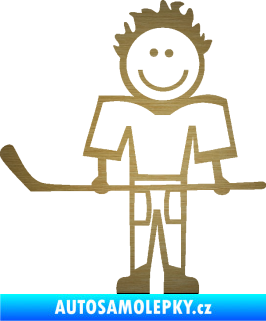 Samolepka Cartoon family kluk 002 levá hokejista škrábaný kov zlatý