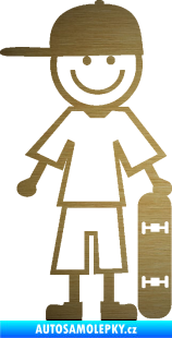 Samolepka Cartoon family kluk 003 pravá skateboardista škrábaný kov zlatý