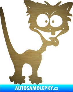 Samolepka Crazy cat pravá bláznivá kočka škrábaný kov zlatý