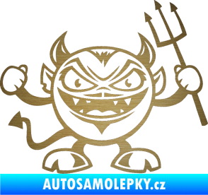 Samolepka Devil pravá čertík s vidlemi škrábaný kov zlatý