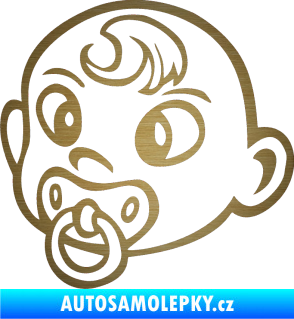 Samolepka Dítě v autě 004 levá miminko s dudlíkem hlavička škrábaný kov zlatý