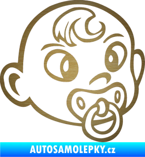 Samolepka Dítě v autě 004 pravá miminko s dudlíkem hlavička škrábaný kov zlatý