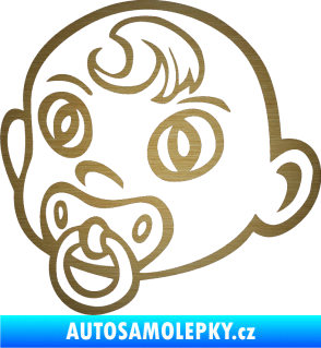 Samolepka Dítě v autě 005 levá miminko s dudlíkem hlavička škrábaný kov zlatý