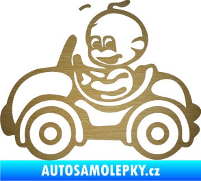 Samolepka Dítě v autě 041 levá chlapeček v autíčku škrábaný kov zlatý