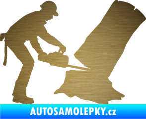 Samolepka Dřevorubec 003 pravá pila škrábaný kov zlatý