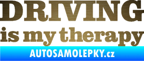 Samolepka Driving is my therapy nápis škrábaný kov zlatý