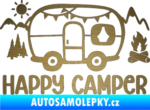 Samolepka Happy camper 002 pravá kempování s karavanem škrábaný kov zlatý