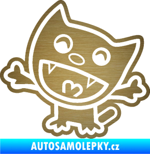 Samolepka Happy cat 002 levá šťastná kočka škrábaný kov zlatý