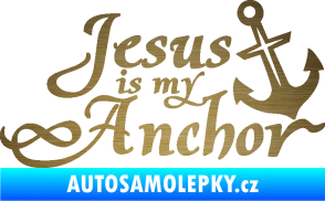Samolepka Jesus is my anchor škrábaný kov zlatý