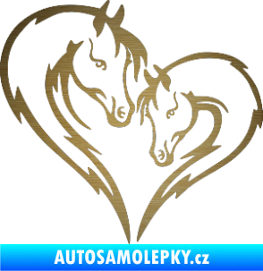 Samolepka Koníci 002 - levá srdíčko kůň s hříbátkem škrábaný kov zlatý