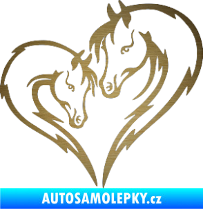 Samolepka Koníci 002 - pravá srdíčko kůň s hříbátkem škrábaný kov zlatý