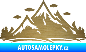 Samolepka Krajina hory 002 pravá škrábaný kov zlatý