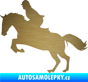 Samolepka Kůň 014 levá skok s jezdcem škrábaný kov zlatý