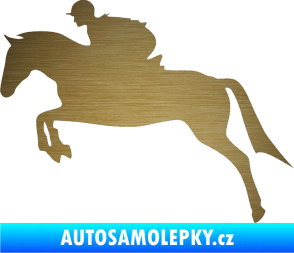 Samolepka Kůň 020 levá skok s jezdcem škrábaný kov zlatý